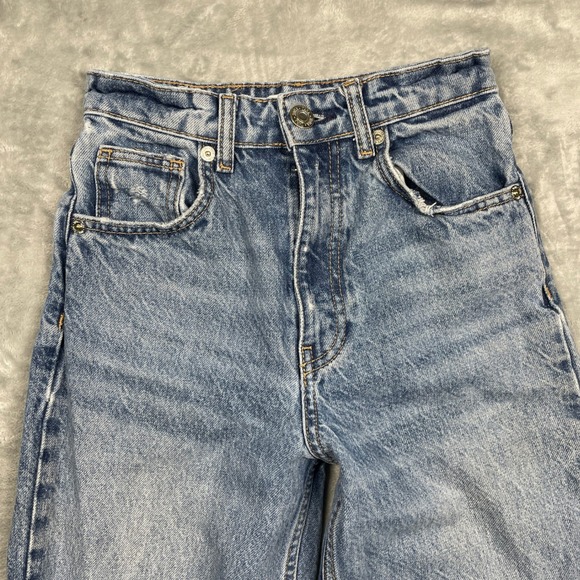 Zara Wide Leg Jeans Women Size 0 Light Blue High Rise Raw Hem - Picture 5 of 14